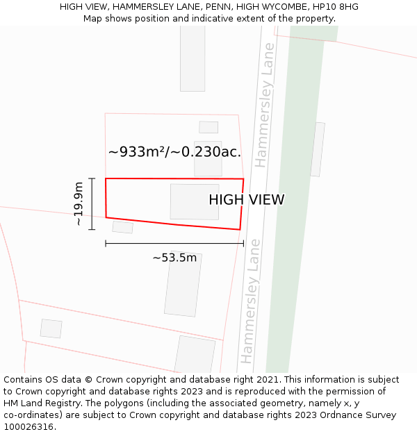 HIGH VIEW, HAMMERSLEY LANE, PENN, HIGH WYCOMBE, HP10 8HG: Plot and title map