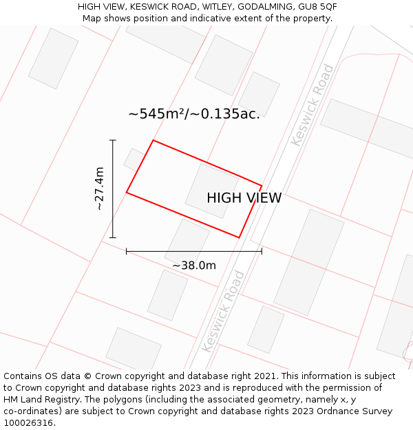 HIGH VIEW, KESWICK ROAD, WITLEY, GODALMING, GU8 5QF: Plot and title map