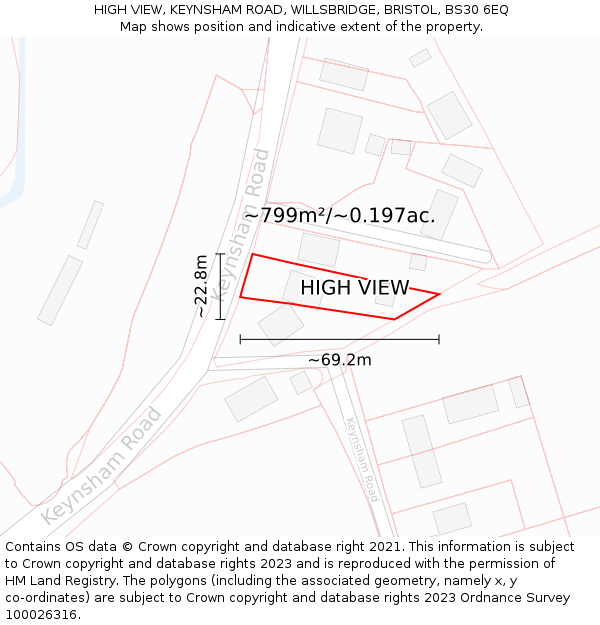 HIGH VIEW, KEYNSHAM ROAD, WILLSBRIDGE, BRISTOL, BS30 6EQ: Plot and title map