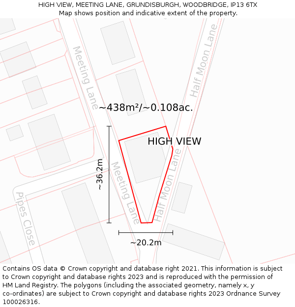 HIGH VIEW, MEETING LANE, GRUNDISBURGH, WOODBRIDGE, IP13 6TX: Plot and title map