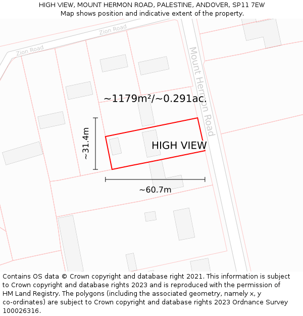 HIGH VIEW, MOUNT HERMON ROAD, PALESTINE, ANDOVER, SP11 7EW: Plot and title map