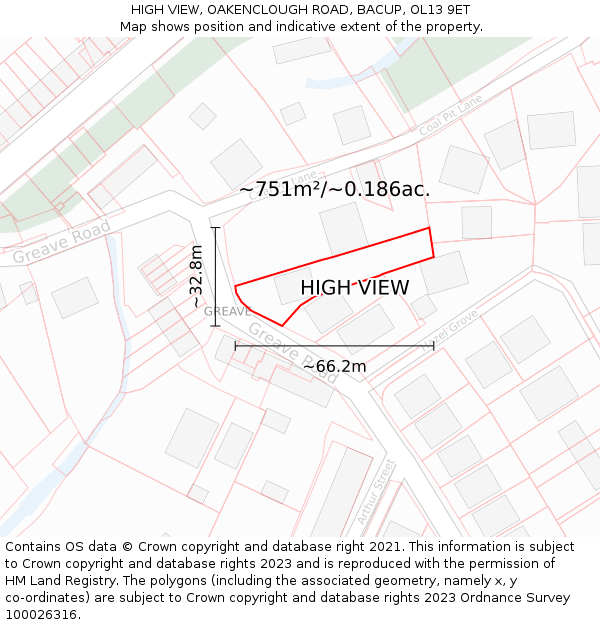 HIGH VIEW, OAKENCLOUGH ROAD, BACUP, OL13 9ET: Plot and title map