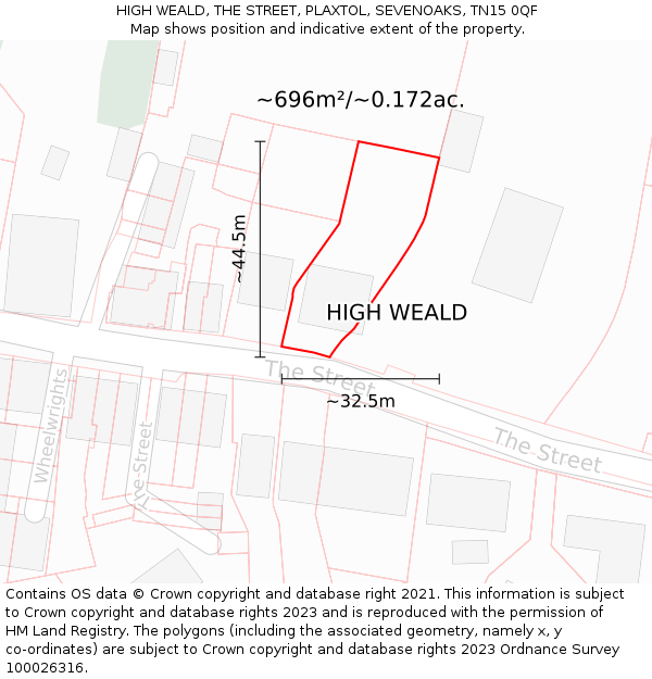 HIGH WEALD, THE STREET, PLAXTOL, SEVENOAKS, TN15 0QF: Plot and title map