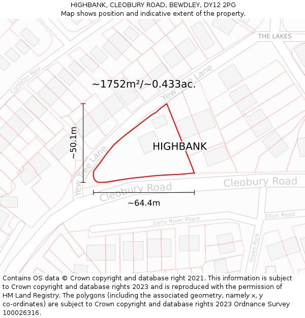 HIGHBANK, CLEOBURY ROAD, BEWDLEY, DY12 2PG: Plot and title map