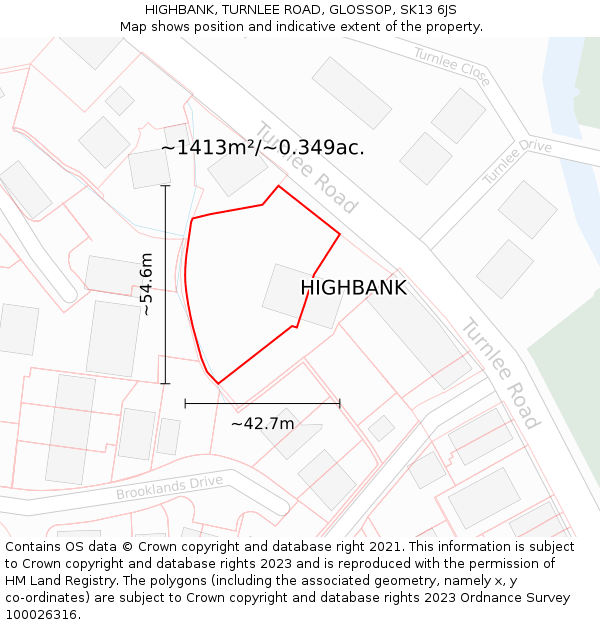 HIGHBANK, TURNLEE ROAD, GLOSSOP, SK13 6JS: Plot and title map