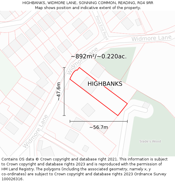 HIGHBANKS, WIDMORE LANE, SONNING COMMON, READING, RG4 9RR: Plot and title map