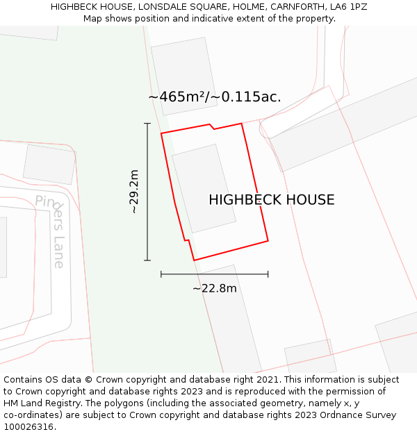 HIGHBECK HOUSE, LONSDALE SQUARE, HOLME, CARNFORTH, LA6 1PZ: Plot and title map