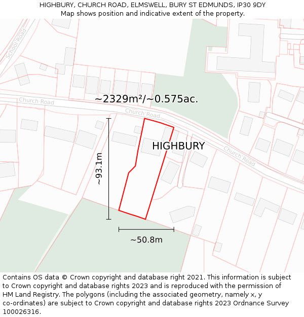 HIGHBURY, CHURCH ROAD, ELMSWELL, BURY ST EDMUNDS, IP30 9DY: Plot and title map