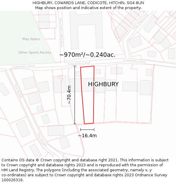 HIGHBURY, COWARDS LANE, CODICOTE, HITCHIN, SG4 8UN: Plot and title map