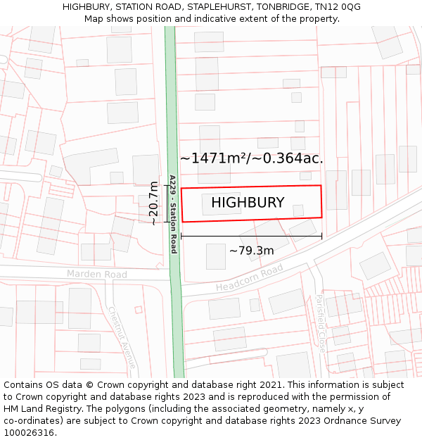 HIGHBURY, STATION ROAD, STAPLEHURST, TONBRIDGE, TN12 0QG: Plot and title map