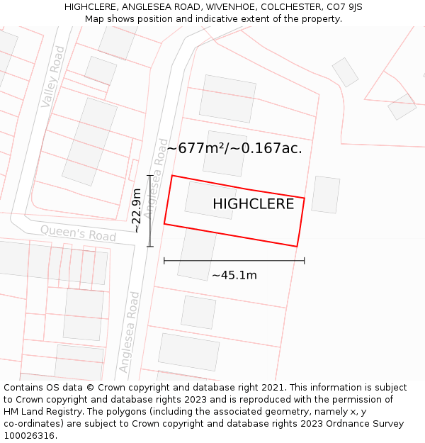 HIGHCLERE, ANGLESEA ROAD, WIVENHOE, COLCHESTER, CO7 9JS: Plot and title map