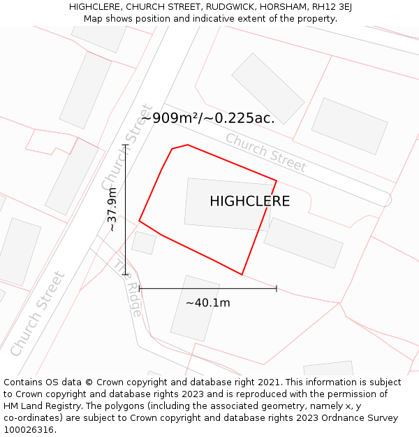 HIGHCLERE, CHURCH STREET, RUDGWICK, HORSHAM, RH12 3EJ: Plot and title map