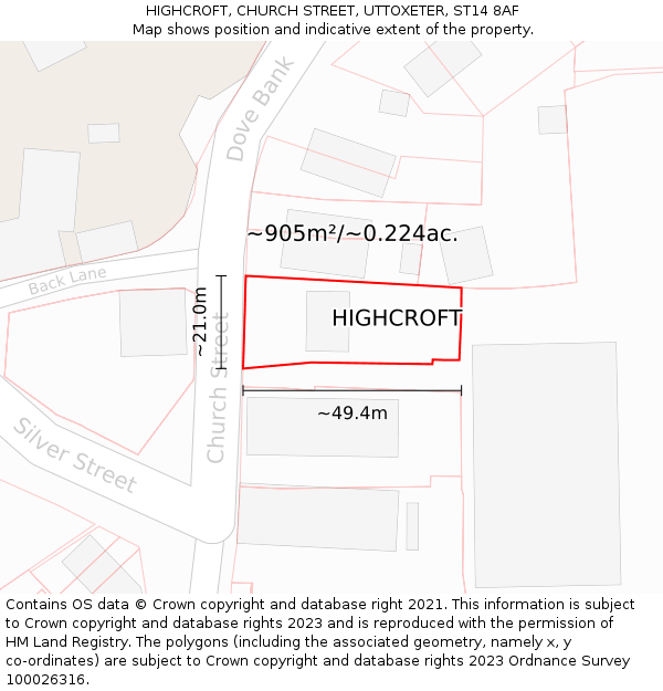 HIGHCROFT, CHURCH STREET, UTTOXETER, ST14 8AF: Plot and title map