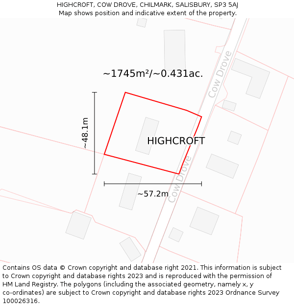 HIGHCROFT, COW DROVE, CHILMARK, SALISBURY, SP3 5AJ: Plot and title map