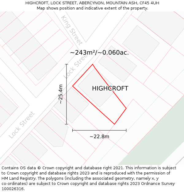 HIGHCROFT, LOCK STREET, ABERCYNON, MOUNTAIN ASH, CF45 4UH: Plot and title map