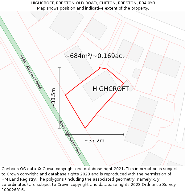 HIGHCROFT, PRESTON OLD ROAD, CLIFTON, PRESTON, PR4 0YB: Plot and title map