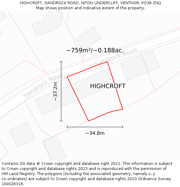 HIGHCROFT, SANDROCK ROAD, NITON UNDERCLIFF, VENTNOR, PO38 2NQ: Plot and title map