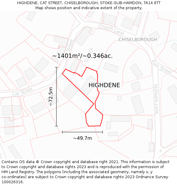 HIGHDENE, CAT STREET, CHISELBOROUGH, STOKE-SUB-HAMDON, TA14 6TT: Plot and title map