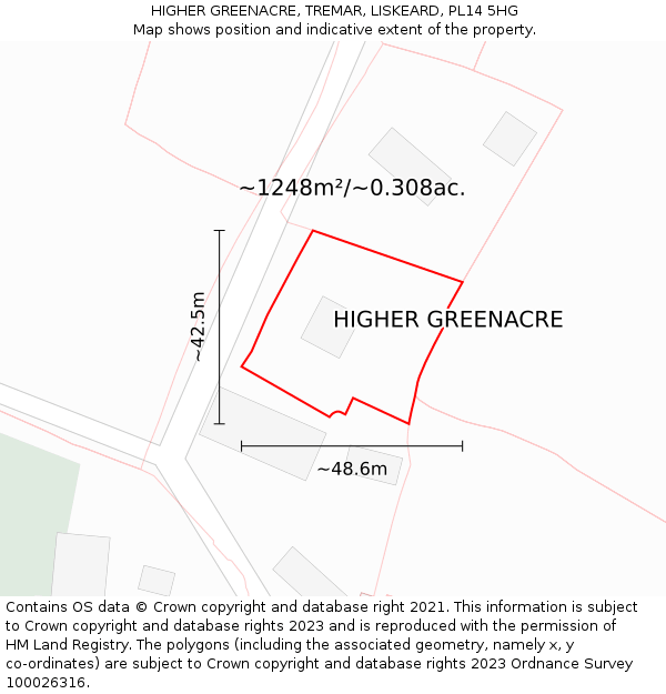 HIGHER GREENACRE, TREMAR, LISKEARD, PL14 5HG: Plot and title map