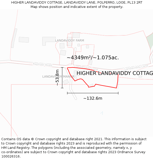 HIGHER LANDAVIDDY COTTAGE, LANDAVIDDY LANE, POLPERRO, LOOE, PL13 2RT: Plot and title map
