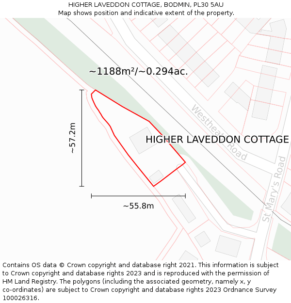 HIGHER LAVEDDON COTTAGE, BODMIN, PL30 5AU: Plot and title map