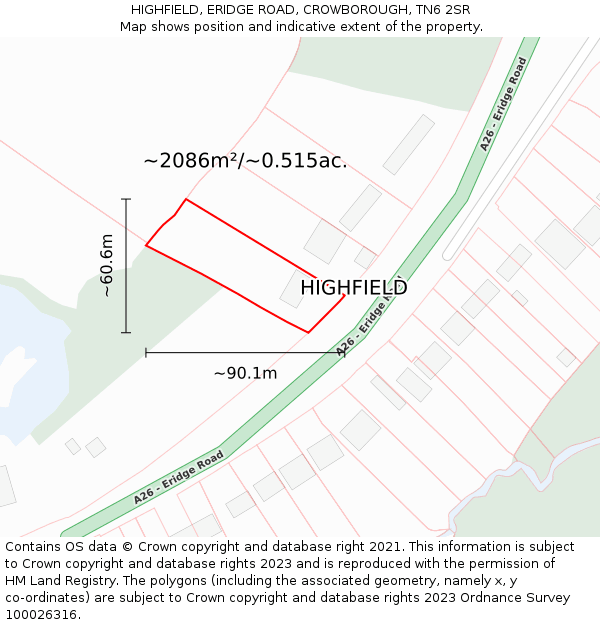 HIGHFIELD, ERIDGE ROAD, CROWBOROUGH, TN6 2SR: Plot and title map