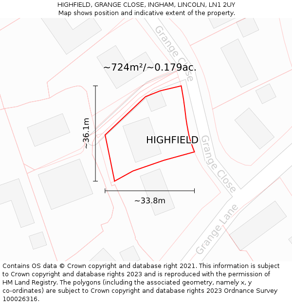 HIGHFIELD, GRANGE CLOSE, INGHAM, LINCOLN, LN1 2UY: Plot and title map