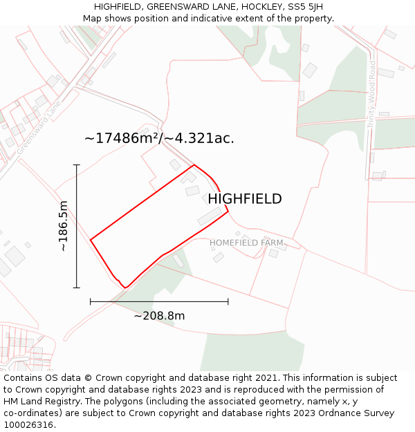 HIGHFIELD, GREENSWARD LANE, HOCKLEY, SS5 5JH: Plot and title map