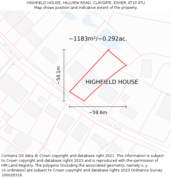 HIGHFIELD HOUSE, HILLVIEW ROAD, CLAYGATE, ESHER, KT10 0TU: Plot and title map