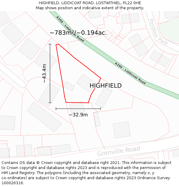 HIGHFIELD, LIDDICOAT ROAD, LOSTWITHIEL, PL22 0HE: Plot and title map