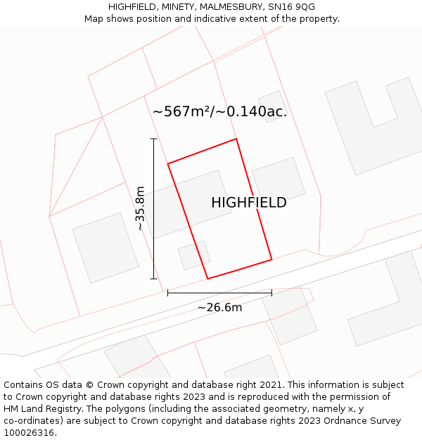 HIGHFIELD, MINETY, MALMESBURY, SN16 9QG: Plot and title map