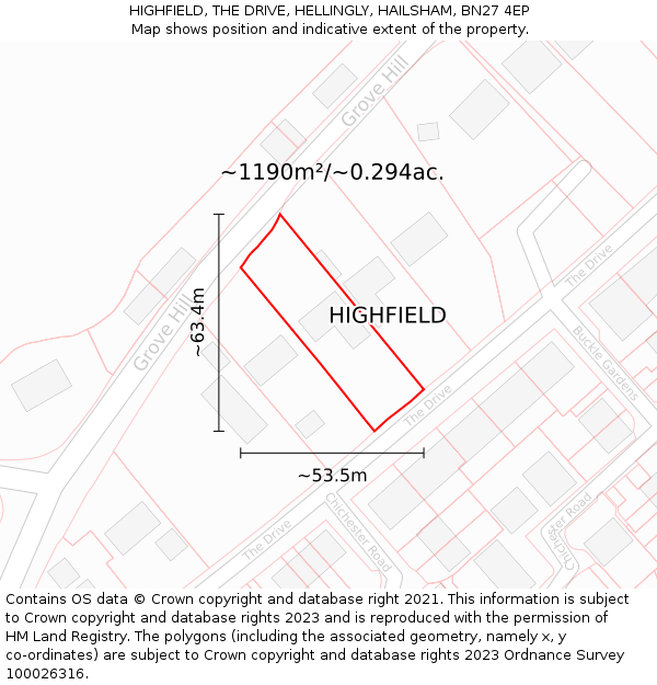 HIGHFIELD, THE DRIVE, HELLINGLY, HAILSHAM, BN27 4EP: Plot and title map