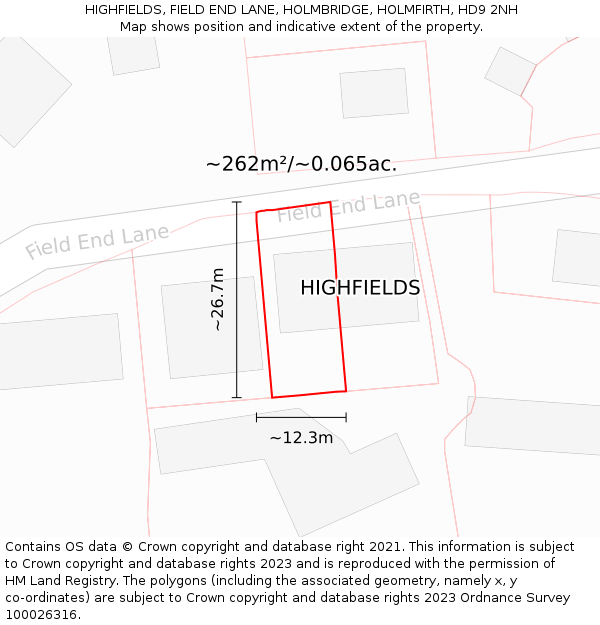 HIGHFIELDS, FIELD END LANE, HOLMBRIDGE, HOLMFIRTH, HD9 2NH: Plot and title map