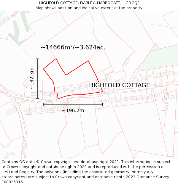 HIGHFOLD COTTAGE, DARLEY, HARROGATE, HG3 2QF: Plot and title map