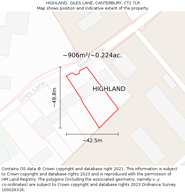 HIGHLAND, GILES LANE, CANTERBURY, CT2 7LR: Plot and title map