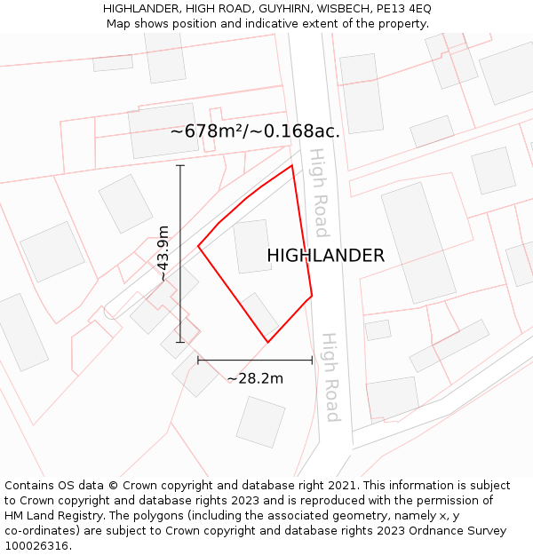 HIGHLANDER, HIGH ROAD, GUYHIRN, WISBECH, PE13 4EQ: Plot and title map