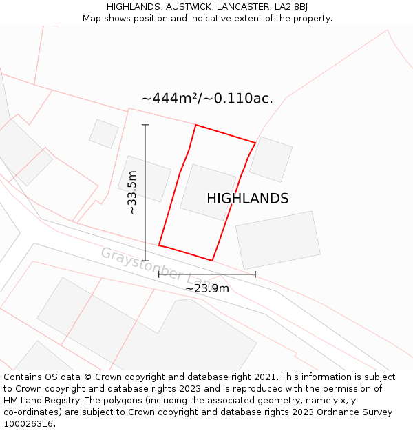 HIGHLANDS, AUSTWICK, LANCASTER, LA2 8BJ: Plot and title map