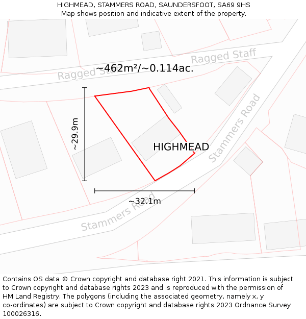 HIGHMEAD, STAMMERS ROAD, SAUNDERSFOOT, SA69 9HS: Plot and title map