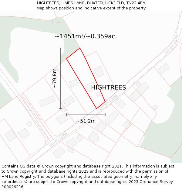 HIGHTREES, LIMES LANE, BUXTED, UCKFIELD, TN22 4PA: Plot and title map