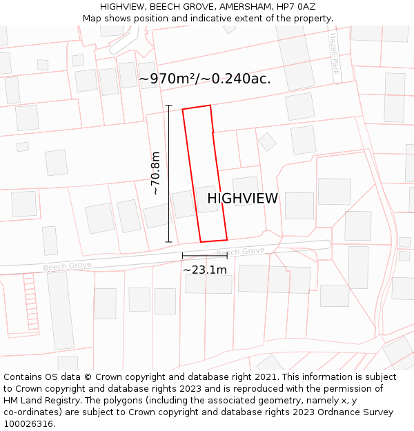 HIGHVIEW, BEECH GROVE, AMERSHAM, HP7 0AZ: Plot and title map