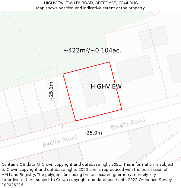 HIGHVIEW, BWLLFA ROAD, ABERDARE, CF44 8UG: Plot and title map