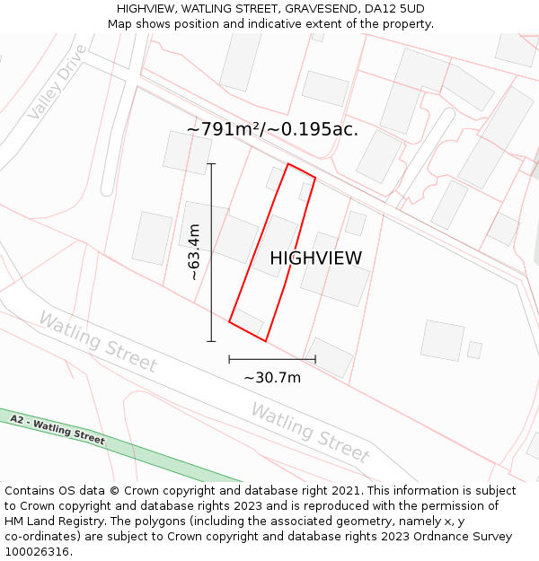 HIGHVIEW, WATLING STREET, GRAVESEND, DA12 5UD: Plot and title map