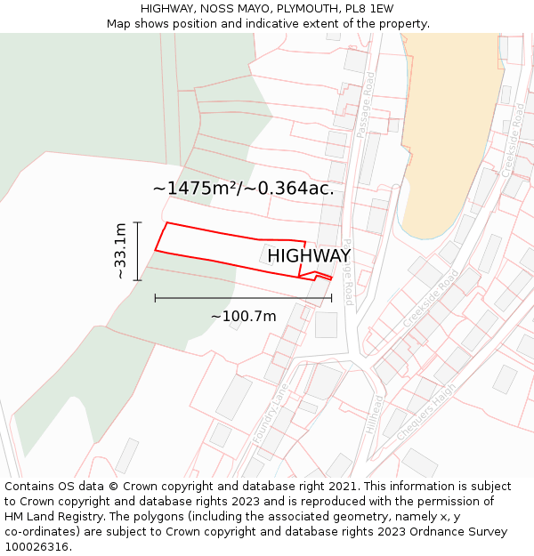 HIGHWAY, NOSS MAYO, PLYMOUTH, PL8 1EW: Plot and title map