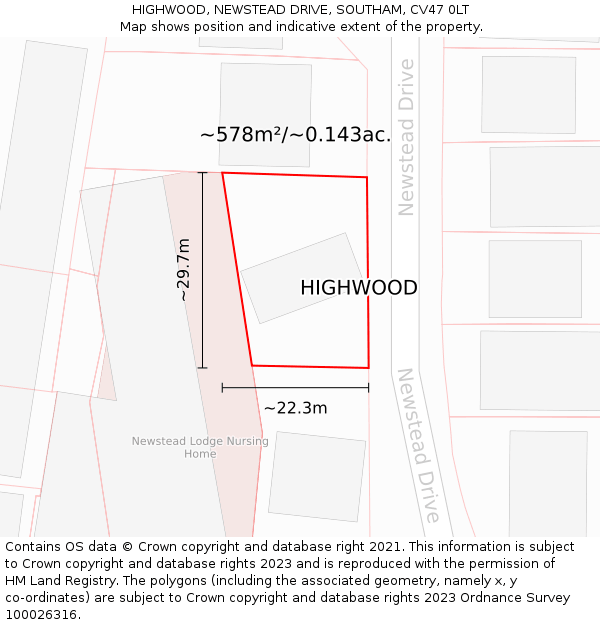HIGHWOOD, NEWSTEAD DRIVE, SOUTHAM, CV47 0LT: Plot and title map