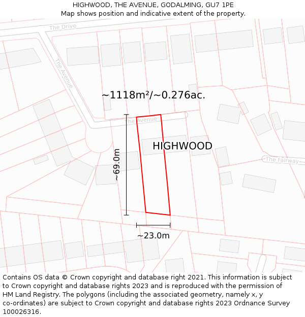 HIGHWOOD, THE AVENUE, GODALMING, GU7 1PE: Plot and title map