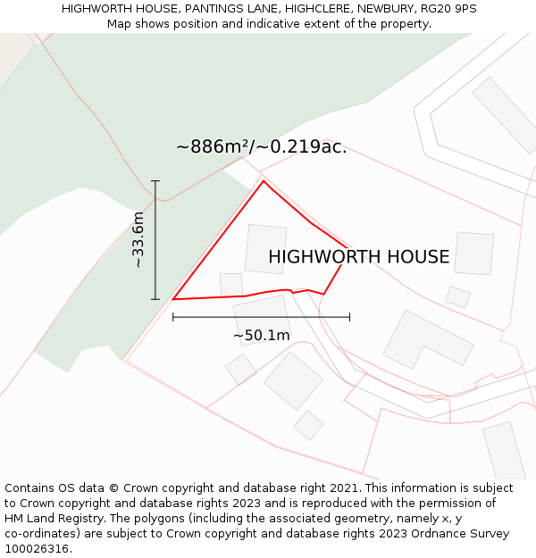 HIGHWORTH HOUSE, PANTINGS LANE, HIGHCLERE, NEWBURY, RG20 9PS: Plot and title map