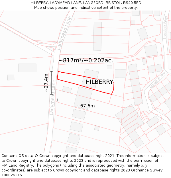 HILBERRY, LADYMEAD LANE, LANGFORD, BRISTOL, BS40 5ED: Plot and title map