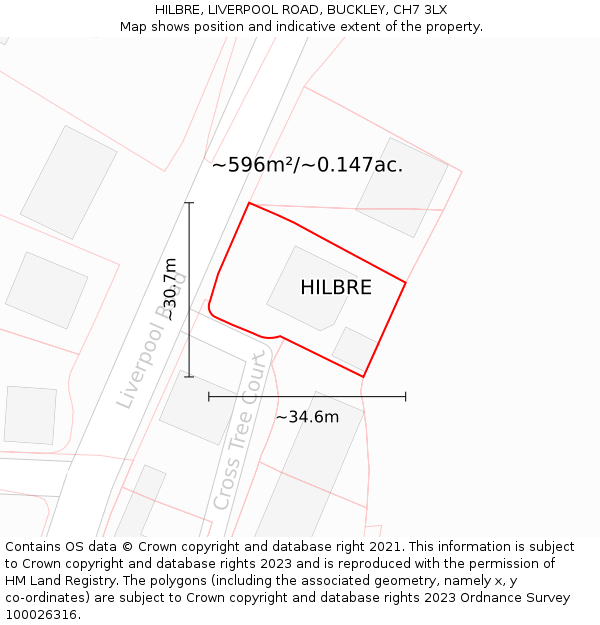 HILBRE, LIVERPOOL ROAD, BUCKLEY, CH7 3LX: Plot and title map