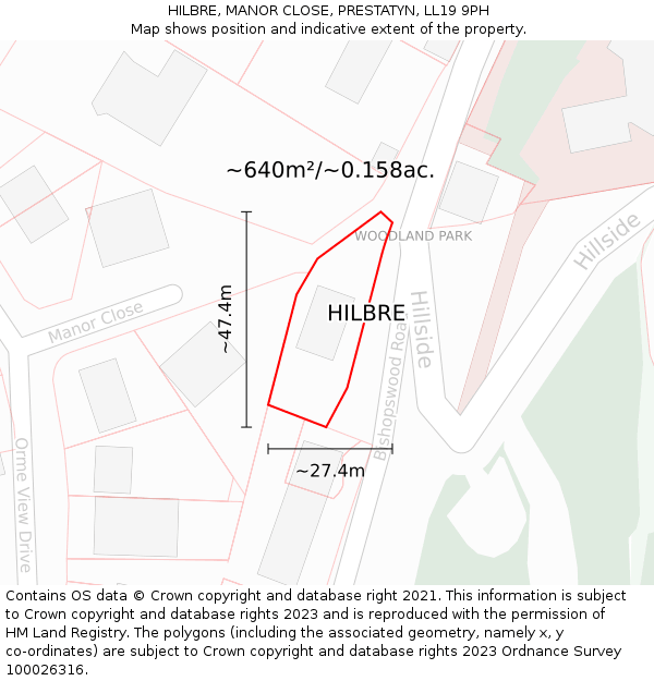 HILBRE, MANOR CLOSE, PRESTATYN, LL19 9PH: Plot and title map