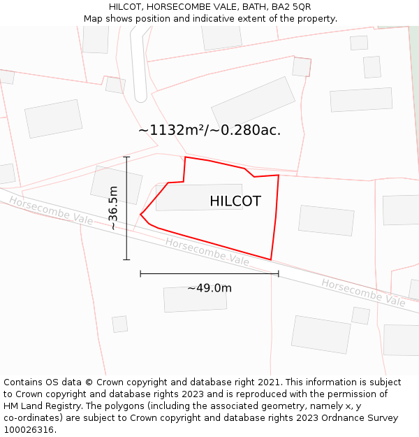 HILCOT, HORSECOMBE VALE, BATH, BA2 5QR: Plot and title map